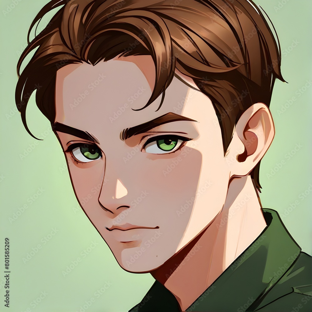 Portrait of a man with brown hair and green eyes. vector illustration. Generative AI Portrait of a man with brown hair and green eyes. vector illustration. Generative AI