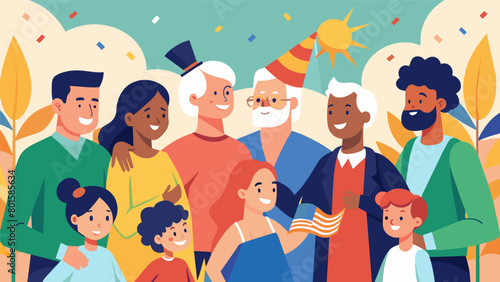 A warm atmosphere with people of all ages and backgrounds coming together to celebrate their independence.. Vector illustration
