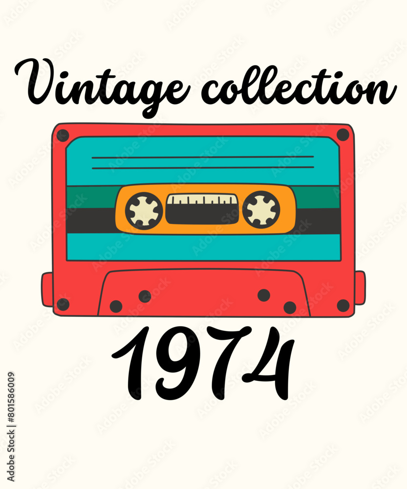 Vintage collection 1974 t-Shirt design, Boombox Design, Cassette Tape Design, Cassette Recorder, Walkman Lovers Gift, Radio Cassette, Music Player,
Musicassette