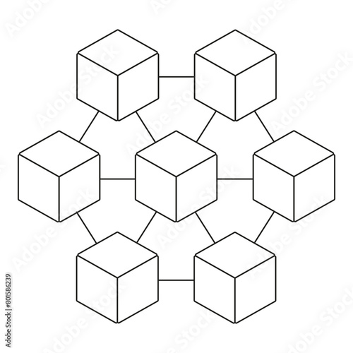 Network of connected cubes in line art style - stock vector