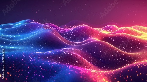 A colorful, glowing, and abstract image of a wave with a purple and blue background. The image is full of bright colors and has a dreamy, otherworldly feel to it