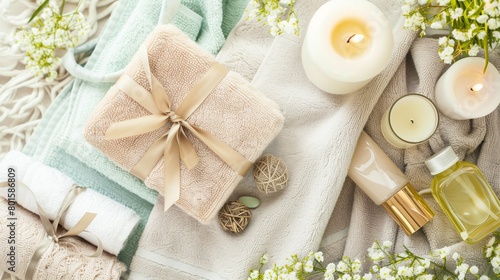 Luxury Spa: A beautifully arranged spa accompanied by spa essentials like candles and aromatherapy oils