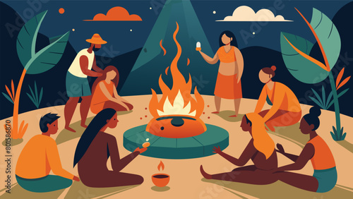 A group of people participating in a sweat lodge ceremony using heat and steam to induce a trancelike state and explore their consciousness..