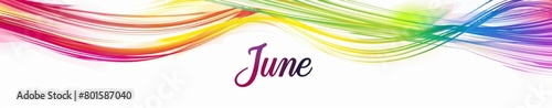 logo, futuristic style, there is the text "June", Rainbow cursive writing, white background Generative AI