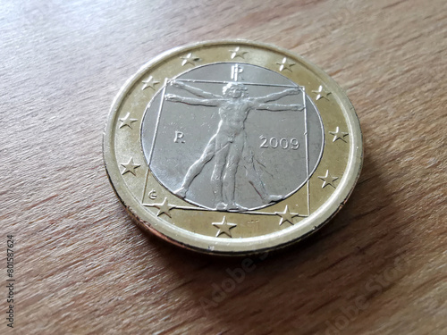 Ein Euro Münze Leonardo Da Vinci Italien