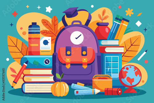 Colorful Back to School Essential Supplies Collection Illustration