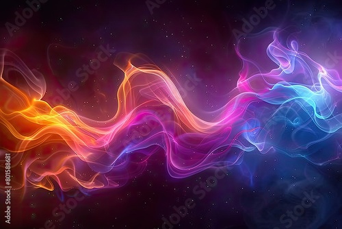 A colorful  swirling line of fire in space. The colors are orange  blue  and purple