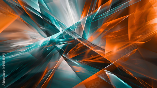 A dynamic and colorful abstract wallpaper featuring flowing lines and sharp geometric shapes in vibrant turquoise and burnt orange, resembling a high-definition photograph