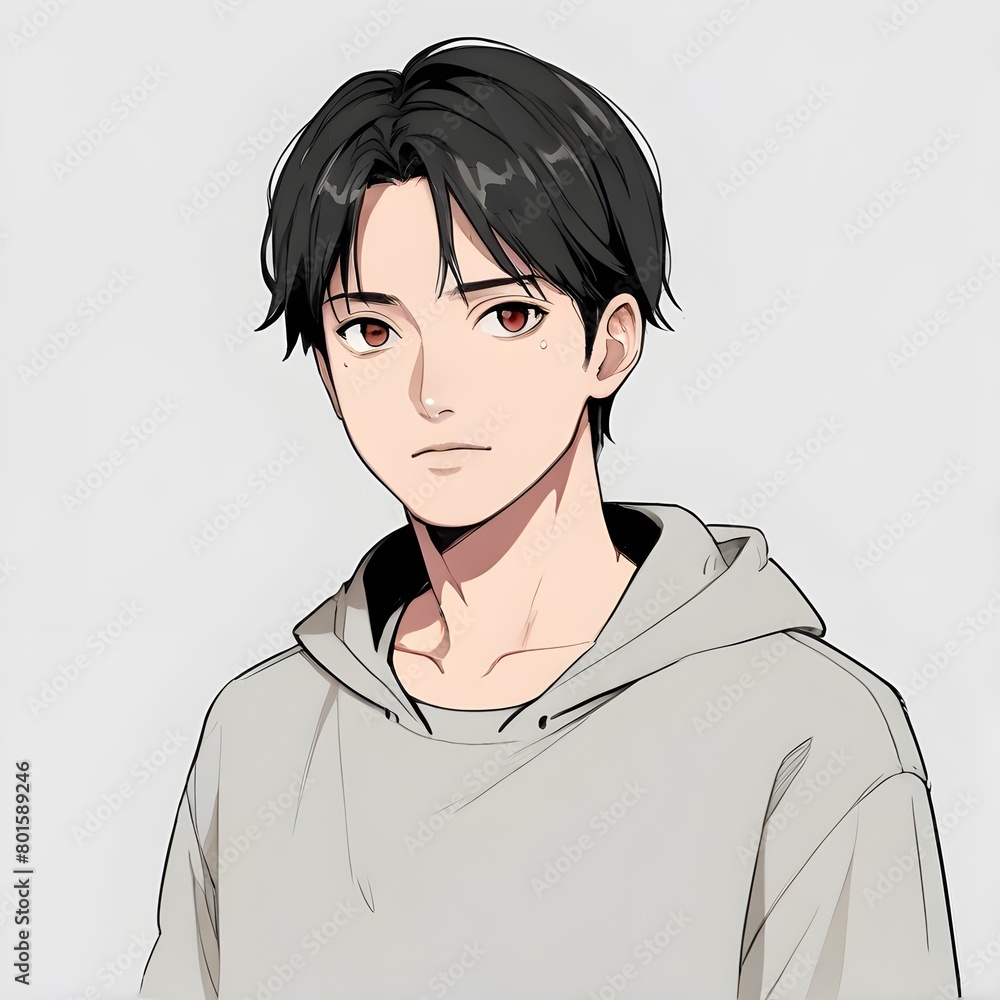 Fototapeta premium Portrait of a man japan with black hair and black eyes. vector illustration. Generative AI