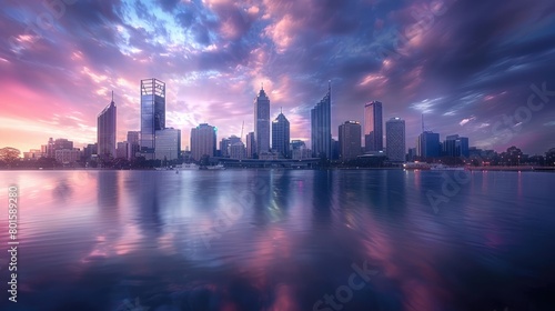 Perth cityscape at evening with dreamy sky