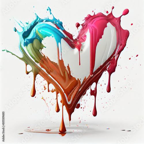 Colorful heart shape in oil paint color on isolated white background. Valentines day and romance concept. Digital art illustration theme. Generative AI