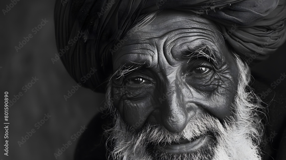Classic monochrome portrait of an old man smiling.