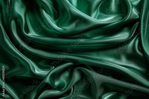 luxurious deep green silk fabric flowing elegantly abstract photo