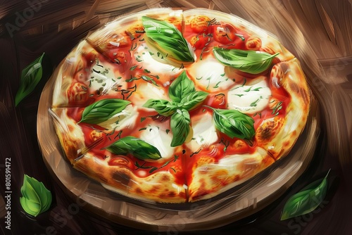 mouthwatering margherita pizza with vibrant basil leaves capturing essence of italian cuisine digital painting