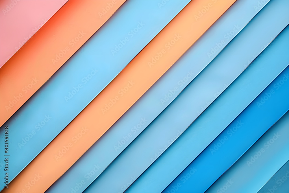 Obraz premium Textured paper background with minimal composition of geometric shapes and lines in soft colors such as pastel blue, peach and orange.