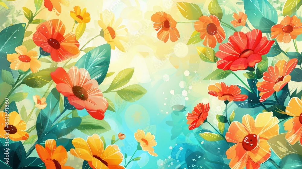 A vibrant burst of illustrated flowers basking in sunlight