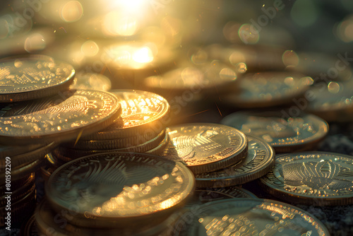Coins glittering under a beam of light