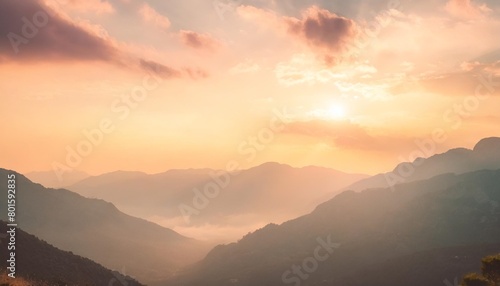 beautiful mountains landscape at sunset warm golden pink pastel light outdoors adventure travel banner website design desktop background cover spring concept