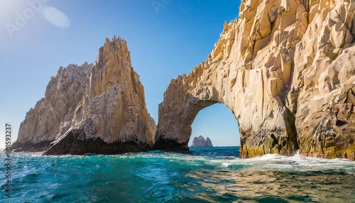 closeup view of the arch and surrounding rock formations at lands end in cabo san lucas baja california sur mexico