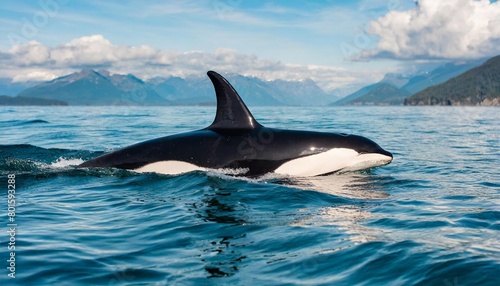 orca killerwhale traveling on ocean water generative ai © Kari