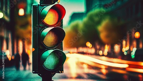 illustration of a traffic light on the street photo
