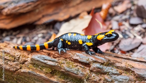 beautiful fire salamander in natural habitat