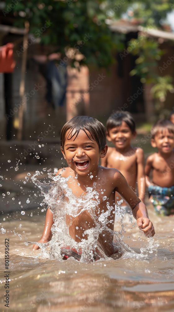 Obraz premium Children play in water