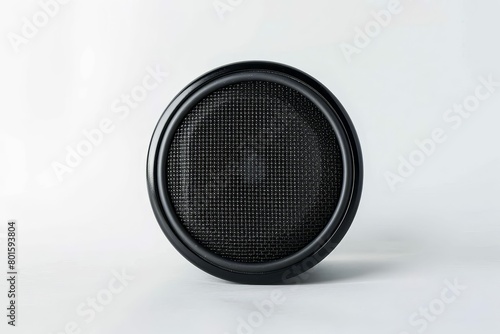 round black sound speaker isolated on white background audio technology object photo