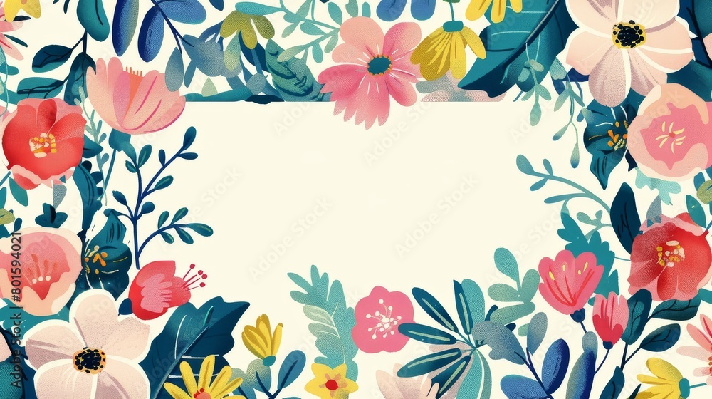Fototapeta premium A colorful floral frame blooming with creativity