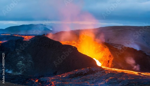 glowing lava from a volcano in iceland