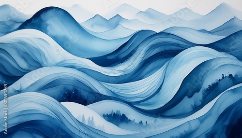 abstract blue watercolor waves artwork