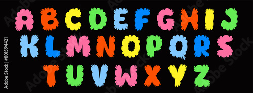 Modern playful alphabet letter set. Bright, vivid multicolor funky font or typography. Vector bold font for poster, flyer, book cover, greeting card, product packaging, graphic print, etc.