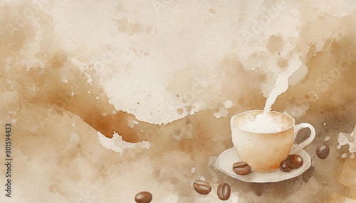 coffee and cream flowing watercolor background illustration for decoration on cafe and caffeine drinks concept