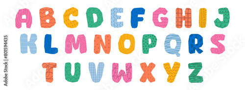 Modern playful alphabet letter set. Bright, vivid multicolor funky font or typography. Vector bold font for poster, flyer, book cover, greeting card, product packaging, graphic print, etc.