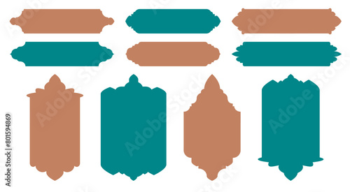 Geometric shapes in oriental style. Islamic windows and frames collection. Boho style shapes.