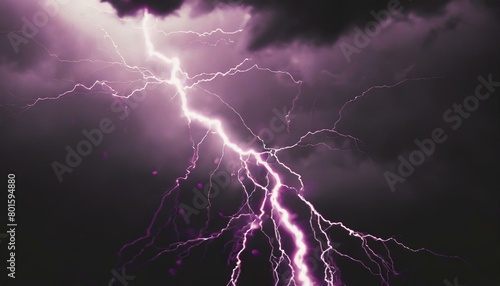 abstract purple thunder lightnings against black sky background storm weather backdrop