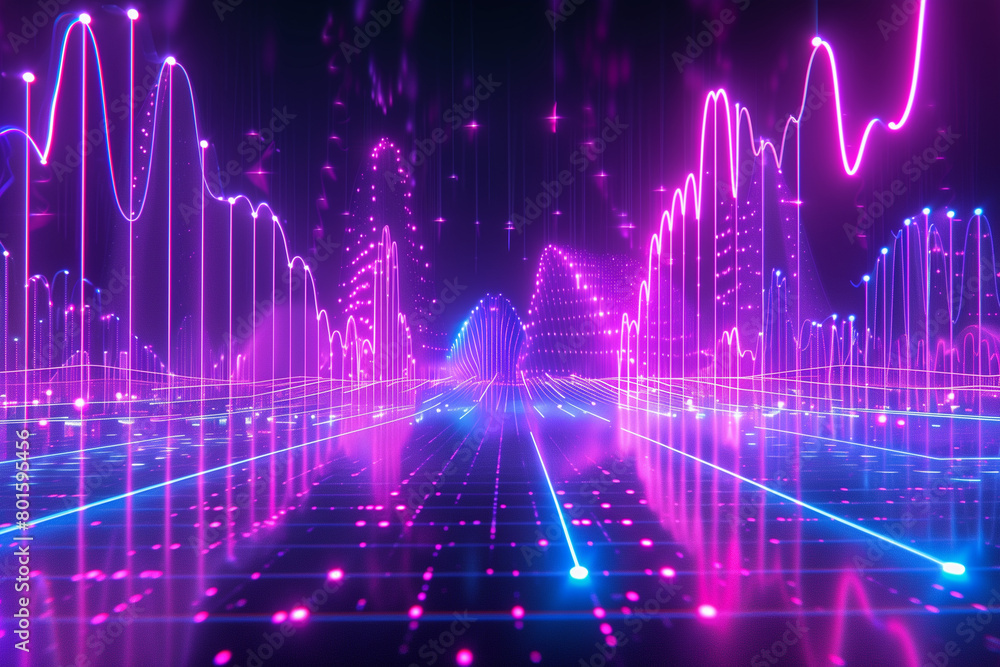 Neon-Lit Futuristic City With Sound Waves Neon-Lit Futuristic City With Sound Waves