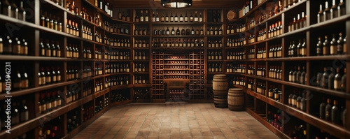 The wine cellar, collection of wine bottles, generated ai
