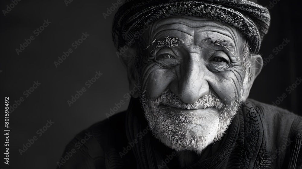 Classic monochrome portrait of an old man smiling. Classic monochrome portrait of an old man smiling.