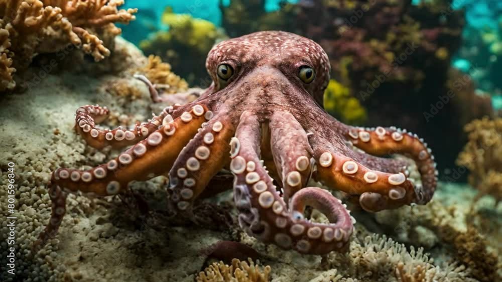Giant Octopus Spreads Tentacles Suction Attach On Glass At The Aquarium Giant Octopus Spreads Tentacles Suction Attach On Glass At The Aquarium