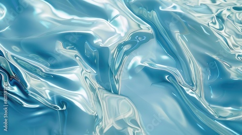abstract blue hologram background with bright silver splashes, acid design close-up, dreamy symbolism, flowing fabrics, liquid, reflections of sparkling water, smooth curves