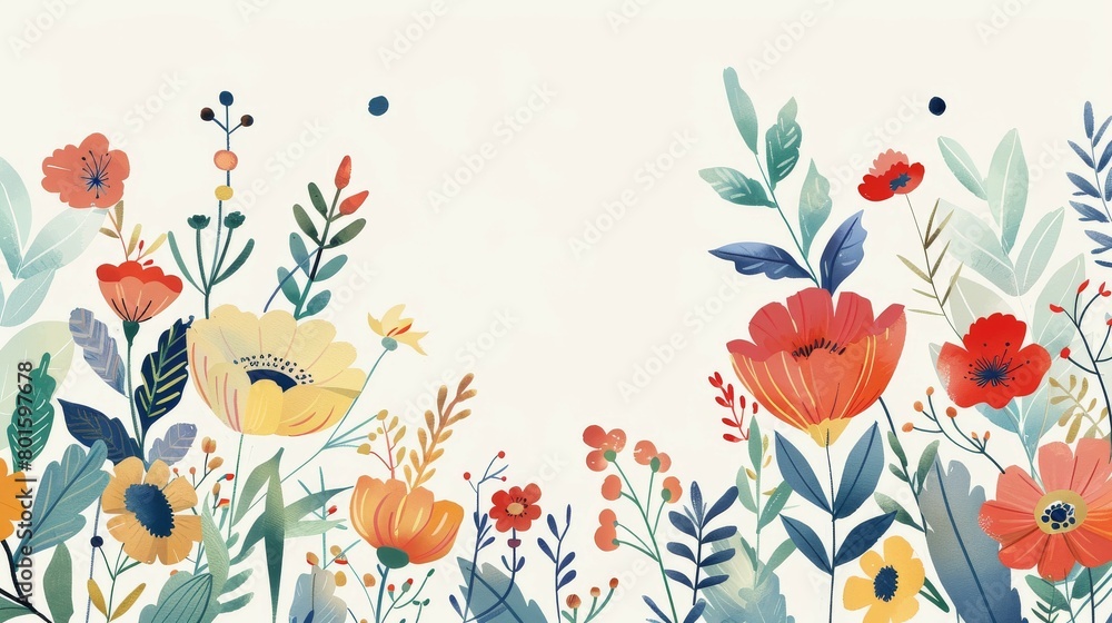Blooming flowers and leaves in a whimsical springtime arrangement Blooming flowers and leaves in a whimsical springtime arrangement