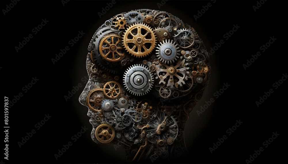 A brain made of countless gears and cogs A brain made of countless gears and cogs