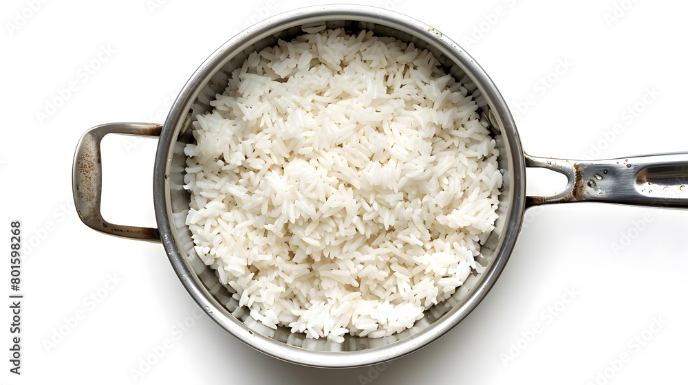 Top view shot capturing rice in a pan. Top view shot capturing rice in a pan.