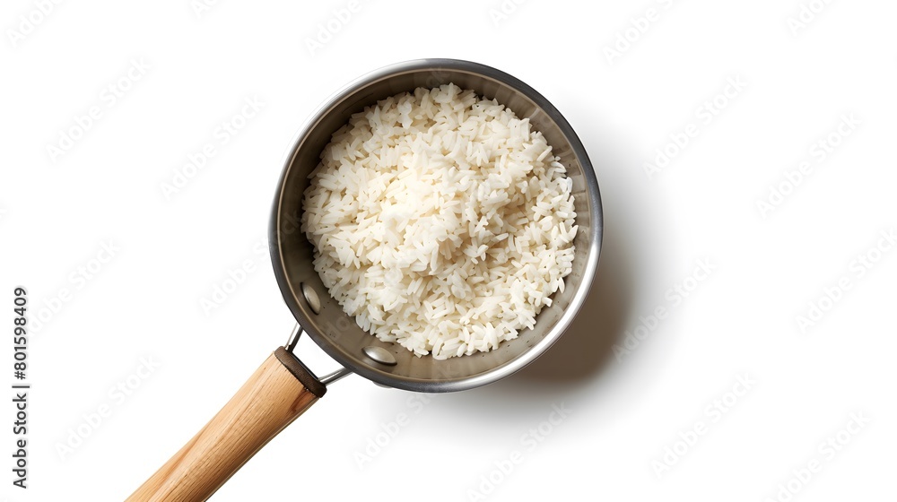 Top view shot capturing rice in a pan. Top view shot capturing rice in a pan.