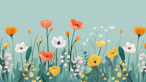 Colorful wildflowers swaying in a serene meadow © abangaboy