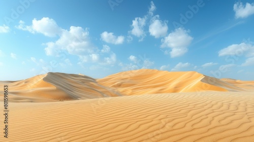 A desert landscape with sand dunes and a blue sky  AI