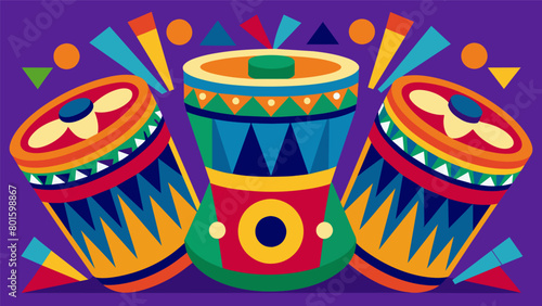 The colorful and intricate designs on the drums reflect the rich history and culture behind each unique beat.. Vector illustration