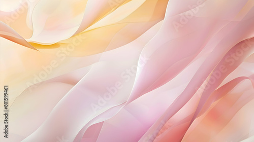 A photograph of an elegant abstract design, featuring subtle geometric shapes and soft gradients in pastel tones of pink and yellow, capturing a tranquil and stylish atmosphere © MistoGraphy