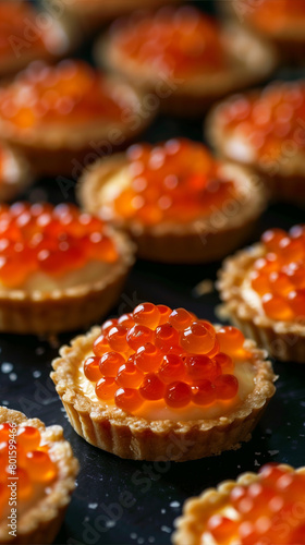 Small Crackers With Red Caviar on Plate